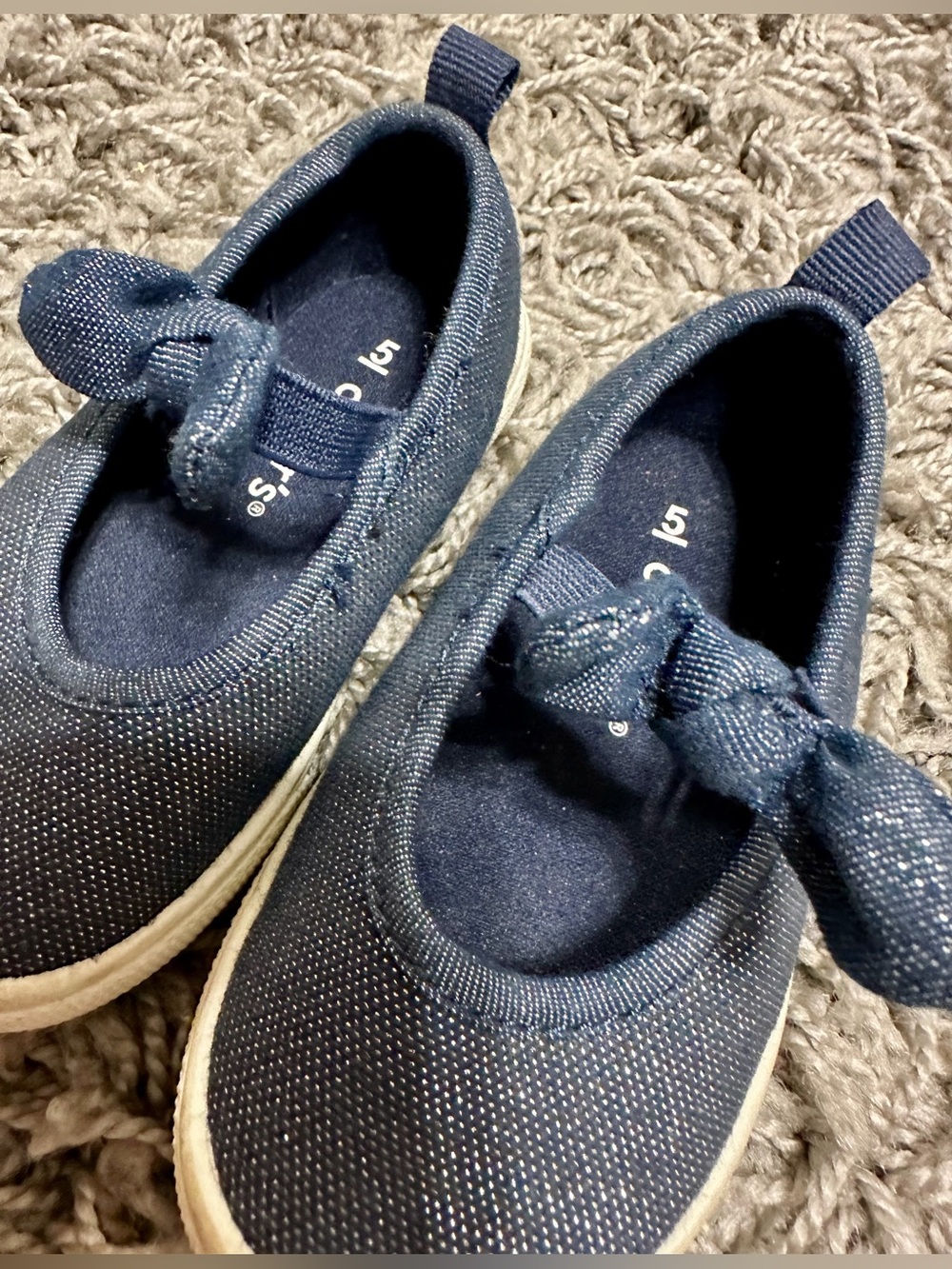 Carter's Navy Glitter Bow Slip-On Sneakers